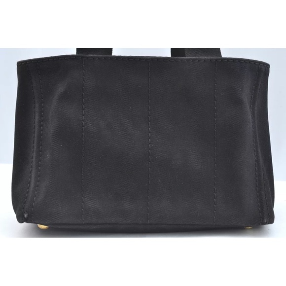 Authentic PRADA Canapa Canvas Shoulder Hand Bag Purse Black small size tote - Picture 3 of 17